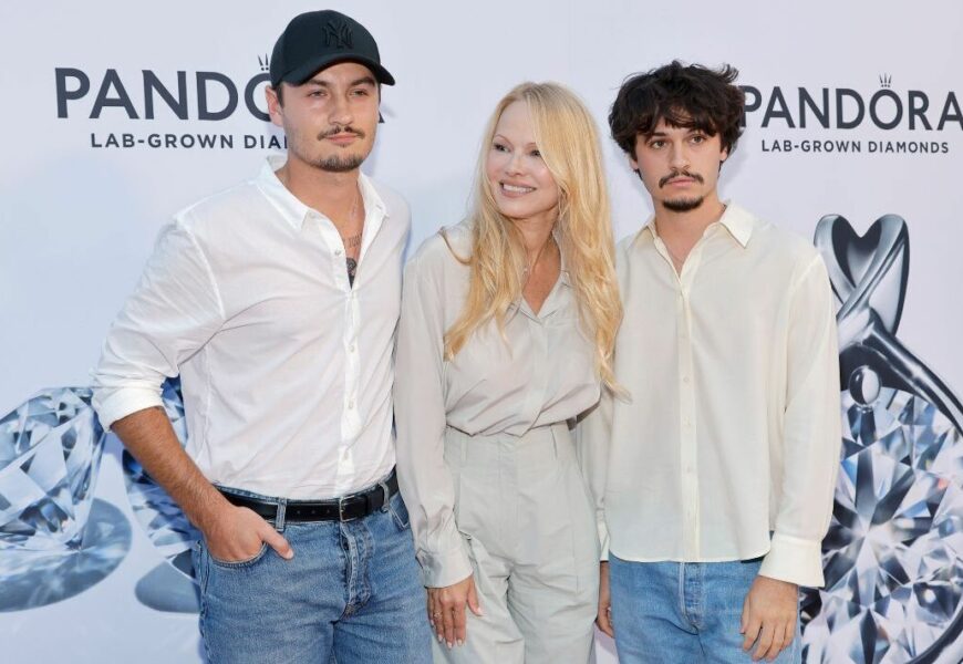 Pamela Anderson beams alongside proud sons at New York Fashion Week event